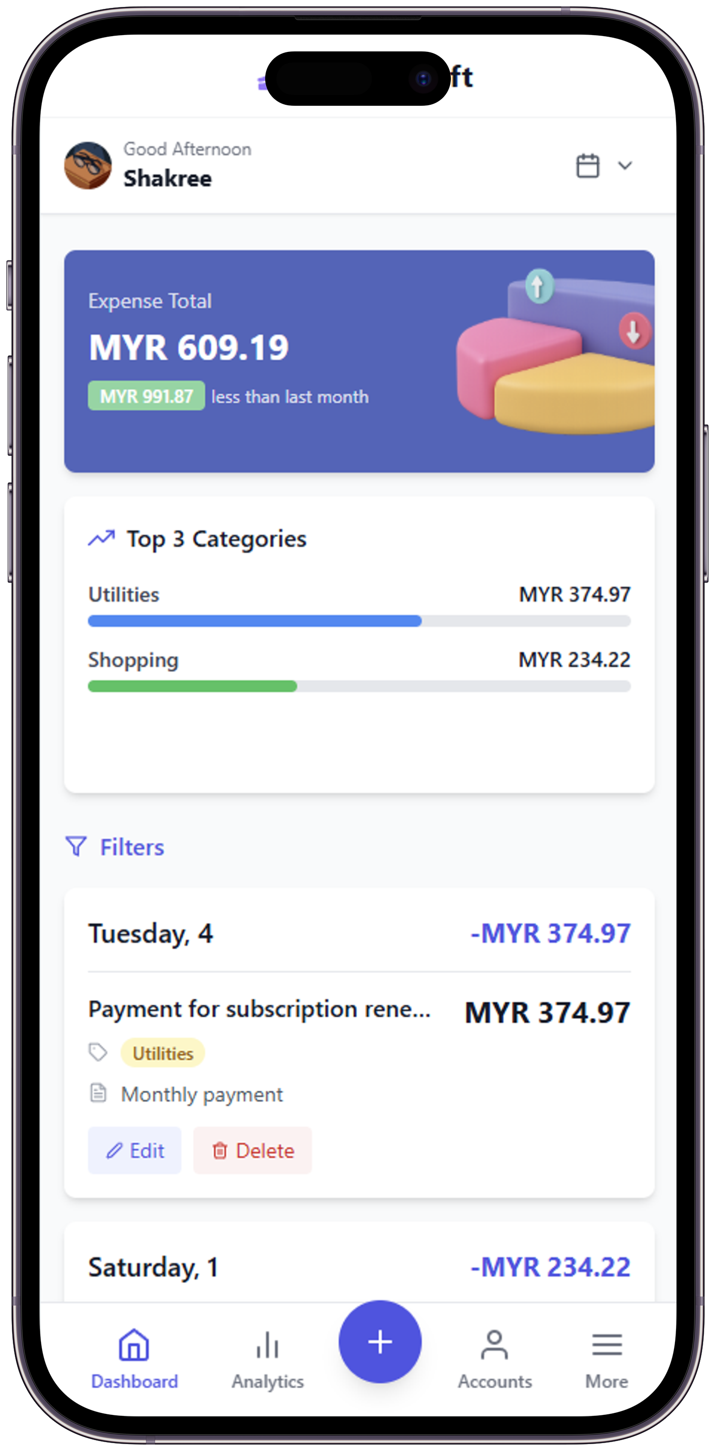 ExpenseLyft Dashboard